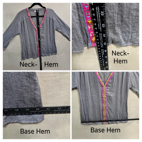 THML Wmn Med Aztec Tribal Embroidery VNeck Pullover Boho Hippie Woven Tunic Top - Picture 9 of 10